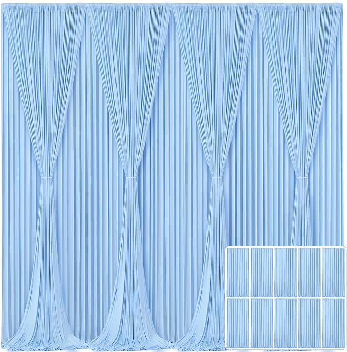 10 Panels Baby Blue Backdrop Curtain for Baby Shower Parties Wrinkle Free Light Blue Curtains Backdrop Drapes Fabric Decoration for Birthday Party Photography 50ft x 10ft