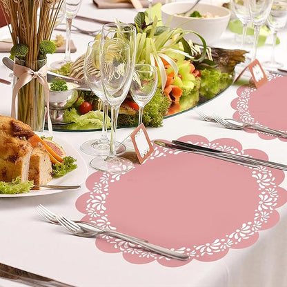 100 Pcs Pink Platos De Barro Mexicanos Paper Placemats 13.5 Inches Cielito Lindo Party Decoration Disposable Scalloped Cinco De Mayo Paper Placemats for Fiesta Mexican Baby Shower Decor