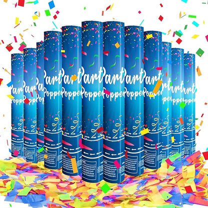 Confetti Cannon 12Inch Confetti Poppers 12 Pack Multicolor Party Poppers Confetti Shooters Air Compressed Color Popper Cannon Bulk for Graduation New Years Eve Birthday Wedding Indoor and Outdoor