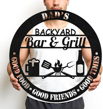 Personalized BBQ Area Metal Sign, Custom Grill Name Cut Wall Art for Outdoor Kitchen, Rustic Backyard Patio Decoration