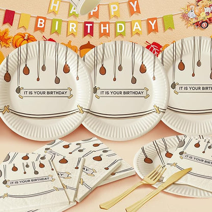120 PCS It Is Your Birthday Disposable Birthday Party Supplies Set, The Office Merchandise Party Decoration Paper Cups, Plates and Napkins for The Office TV Show Fans Family, Friends and Coworkers