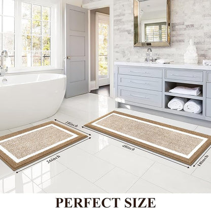 Pauwer Bathroom Rugs Sets 2 Piece, Non Slip Bath Mats for Bathroom, Absorbent Bath Rugs Floor Mat, Machine Washable Shower Rugs for Bath Floor, Tub and Shower, Khaki