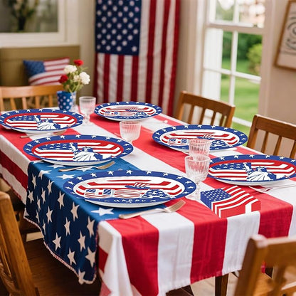 100Pcs 4th of July Oval Paper Plates and Napkins,10" x 12" Large Disposable Independence Day Plates for July Fourth Patriotic Party