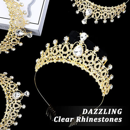CIEHER 12 PCS Gold Crowns for Women, Crystal Queen Crown Princess Tiaras for Prom Birthday Party Halloween Costume
