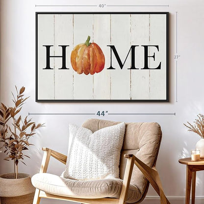 Elephant Stock Home Pumpkin Wall Art - Horizontal Floating Framed Canvas - 1-Piece Living Room Wall Decor - Rural Watercolor Canvas Print - Beige and Black Decor for Wall - by Carol Robinson - 40" X 27"