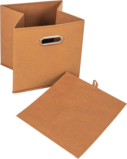 Household Essentials Foldable Fabric Storage Cubes 6-Pack – 11x11x11 Stackable Non-Woven Bins with Chipboard Sides & Grommet Handles – Closet, Shelf, Nursery, or Office Organizer – Terracotta