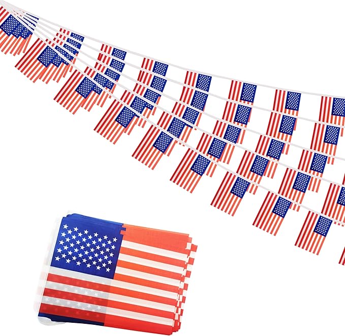 America USA Small String Flags, 50 Feet 38 Pcs American US Pennant Banner Bunting Flags, Patriotic Events, Independence Day, Country Festival, Commemoration, Decorations (USA)