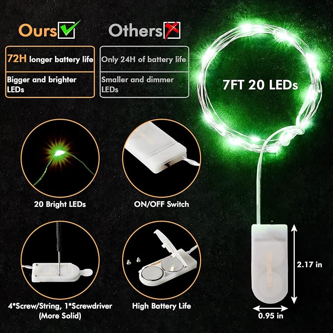 12 Pack Fairy Lights Battery Operated String Lights，7FT 20LED Waterproof Silver Wire Christmas Lights Outdoor,Firefly Mini Lights for Bedroom Party Birthday Wedding Indoor Decorations Home Decor