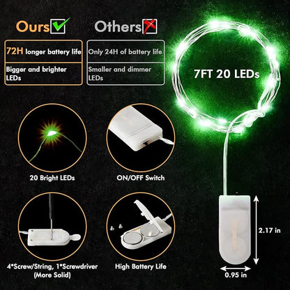 12 Pack Fairy Lights Battery Operated String Lights，7FT 20LED Waterproof Silver Wire Christmas Lights Outdoor,Firefly Mini Lights for Bedroom Party Birthday Wedding Indoor Decorations Home Decor