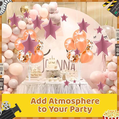 70 Pcs Star Centerpieces Rose Gold Birthday Party Decorations for Women Girls 3D Pink Party Princess Decoration Para Cumpleaños De Mujer Rose Gold Stars Table Decor for Wedding Bridal Shower