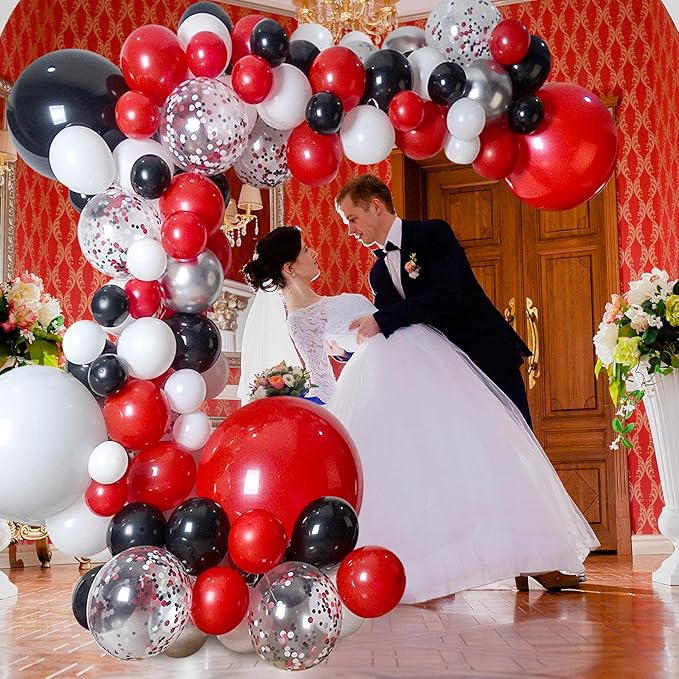 120Pcs Red Black White Silver Balloon Garland Kit for Wedding Bridal Shower Birthday Party Baby Shower Decoration…