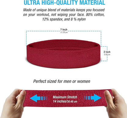Suddora Workout Headband for Men and Women, Moisture-Wicking Athletic Sweatband, Lightweight Cotton Terry Cloth Bands for Basketball, Tennis, Football, Gym, Running, Cosplay & Costumes