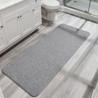 Bath Mat,Ultra Thin Bathroom Runner Rugs,Large Bath Mats for Bathroom,Quick Dry,Non-Slip,Machine Washable,Low Pile,Bath Rug,Shower Outside,Sink,Home Decor Accessories.Grey,2'x5'（24x60inch）