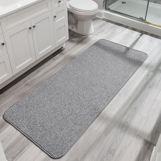 Bath Mat,Ultra Thin Bathroom Runner Rugs,Large Bath Mats for Bathroom,Quick Dry,Non-Slip,Machine Washable,Low Pile,Bath Rug,Shower Outside,Sink,Home Decor Accessories.Grey,2'x5'（24x60inch）