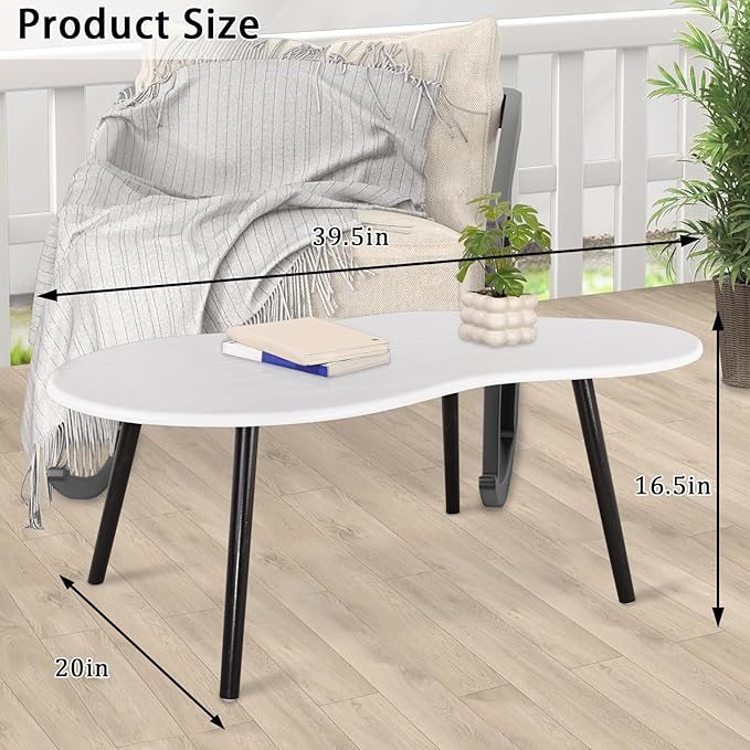 Small Coffee Table Cloud Shaped Irregular Center Table for Living Room Unique White Wood Grain Top Floor Table for Small Space Apartment