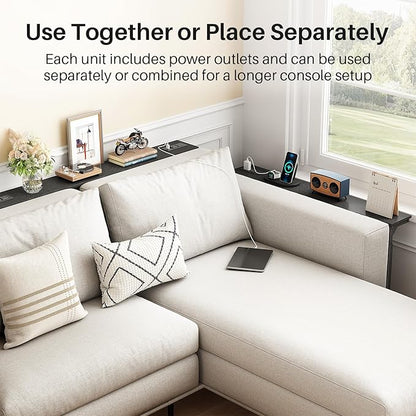 Kitstorack 2-Pack Black Narrow Console Table Behind Couch, Adjustable Height (25"-33") & 2 Power Outlets, Skinny Entryway Sofa Table 5.9" Deep x 79" Long, Split Design for Separate Use