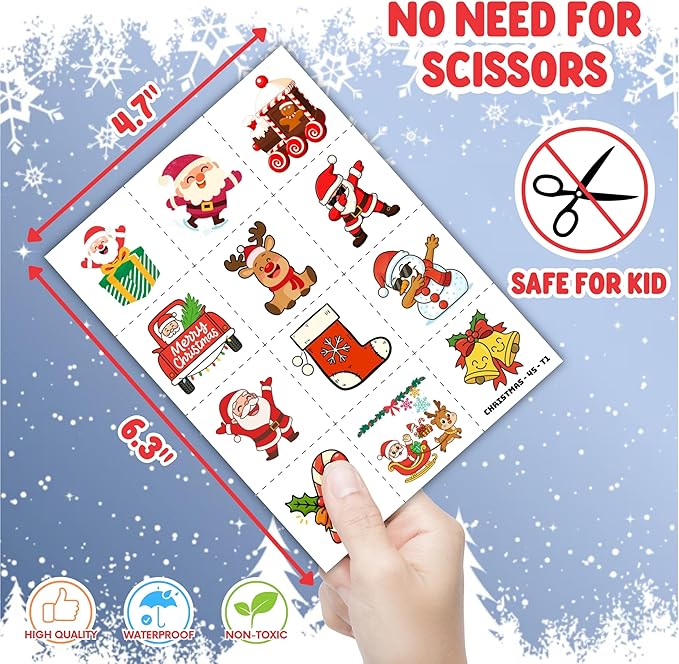 72PCS Christmas Party Favors Set - 48 Christmas Tattoos + 24 Slap Bracelets | Fun Xmas Gifts for Kids Boys Girls | Classroom Rewards, School Prizes, Holiday Goodie Bag Toys