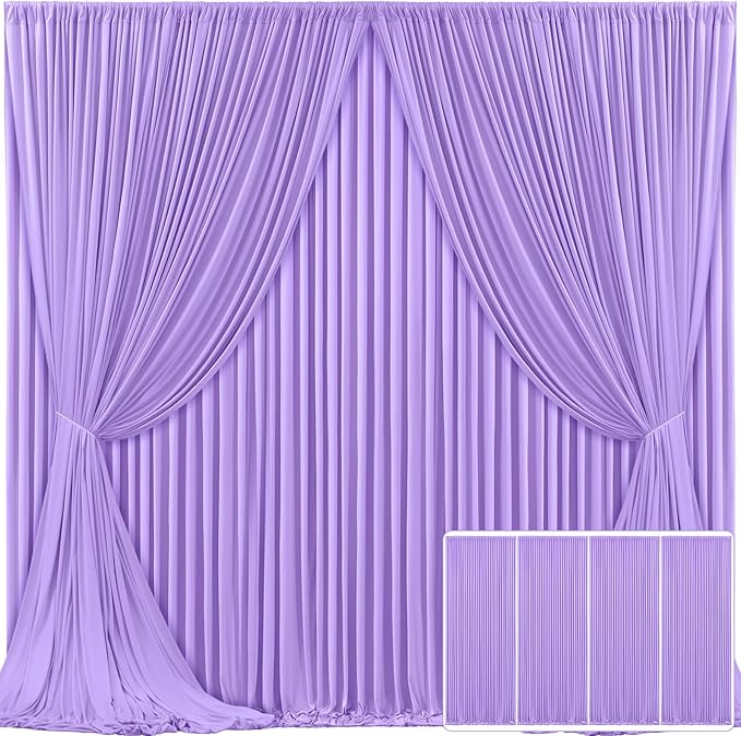 4 Panels Lavender Backdrop Curtain for Parties Wedding Wrinkle Free Light Purple Photo Curtains Backdrop Drapes Fabric Decoration for Baby Shower Photoshoot 20ft(W) x 10ft(H)