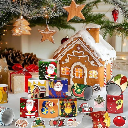 99pcs Christmas Decorations Set – 24PCS Slap Bracelets and 75PCS Stickers, Bulk Christmas Gifts and Party Favors, Fun Holiday Wristbands for Festive Gifts & Stocking Stuffers