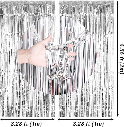 Bachelorette Party Decorations Kit Bridal Shower Balloons Arch Kit Silver Foil Fringe Backdrop Curtains for Retro Boogie Disco Bachelorette Party Decorations (Silver)