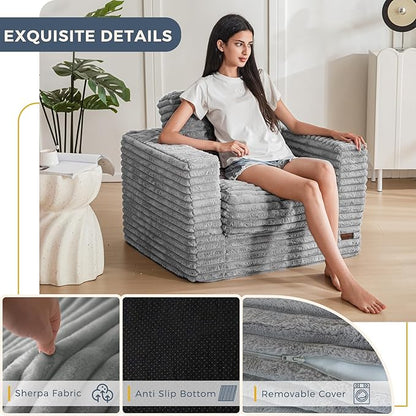 MAXYOYO Bean Bag Chair for Adults, Upholstered Floor Sofa with Pillows and Armrests, Bean Bag Sofa Plush Chair Couch for Bedroom Living Room, Dark Grey