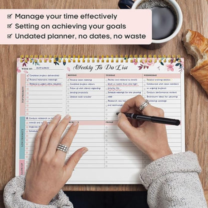 Taja Weekly To Do List Notepad with 52 Undated Sheets（8.5"×11"）- Weekly Desk Planner for Women & Man, Work and Home - 1 Pack Whispering Petal