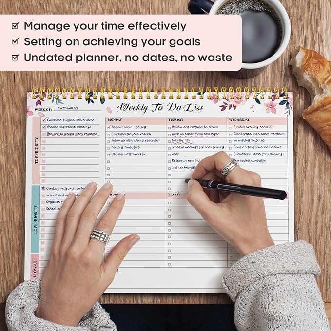 Taja 6 Pack of Weekly To Do List Notepad with 52 Undated Sheets（8.5"×11"）- Weekly Desk Planner for Women & Man, Work and Home - 6 Pack Multi