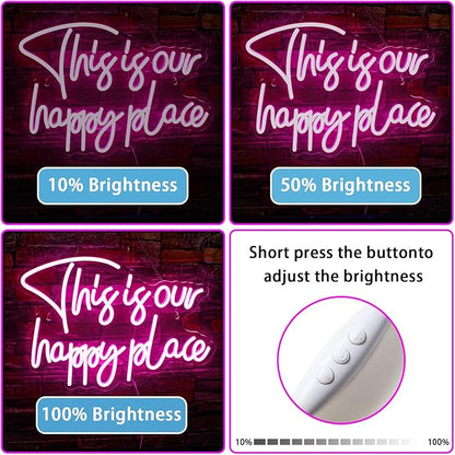 NOSUN This is Our Happy Place Neon Sign Pink Neon Signs for Wall Decor Pink Neon Light Sign with Dimmable Letter Neon Signs for Bedroom Bar Party Club Home Wedding Birthday Party LED Decorations