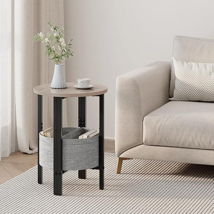 Vagusicc Small Round Side Table End Table, Tall Accent Table with Storage Basket, Set of 2 Half Round Tables Half Moon Tables, Coffee Bedside Tables, Modern Nightstand for Living Room Bedroom, Gray