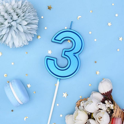 PHD CAKE 2.76 Inch Luxe Blue 3 Number Birthday Candles, Blue Number Candles, Cake Number Candles, Party Celebration