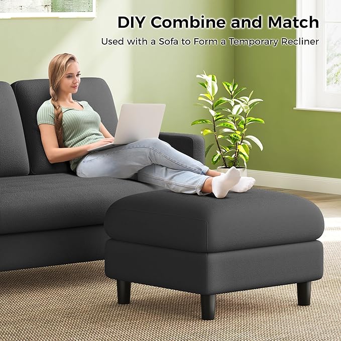 83" Couches for Living Room, Comfy Sofas for Living Room with Storage Ottoman, Teddy Sofa Couch, Tool-Free Loveseat Sofa, All-Wood Love Seat Couches, L Shaped Couch 2 Pillow Included, Grey