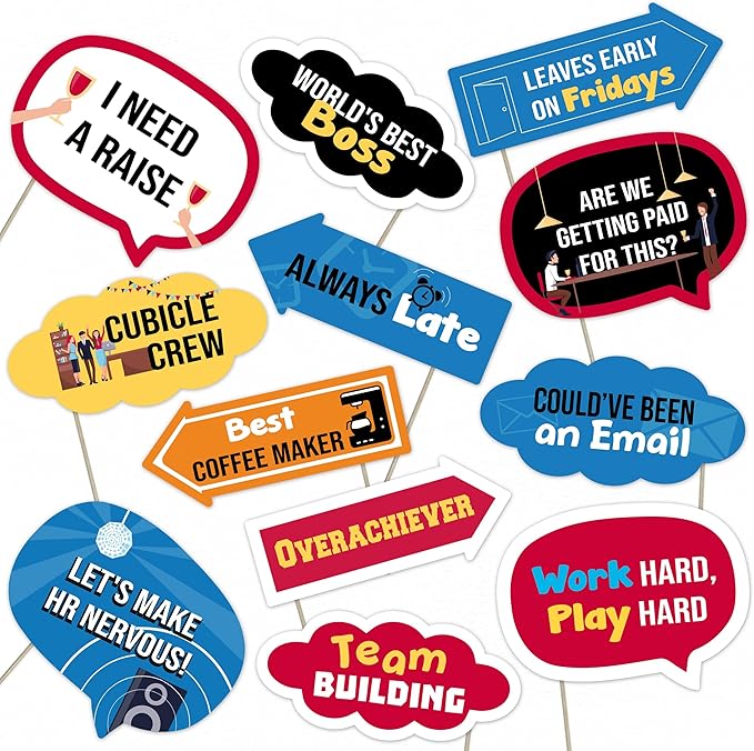 Office Party Photo Booth Props Set – Fun Work Celebration Decorations for Corporate Events, Team Parties, and Office Gatherings (12)