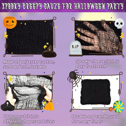 ZeeDix 12 Pack Black Halloween Creepy Cloth 30 x 75 Inch Halloween Decoration Spooky Scary Gauze Cloth Black Cheesecloth for Party Supplies Outdoor Yard Home Wall Doorways