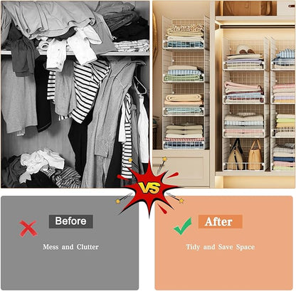 5-Tier Stackable Closet Storage Shelves, Closet Organizers and Storage Basket, Foldable & Stackable Clothes Organizer for Closet Organizer System,Space-Saving Closet Storage Shelf for Home ,White