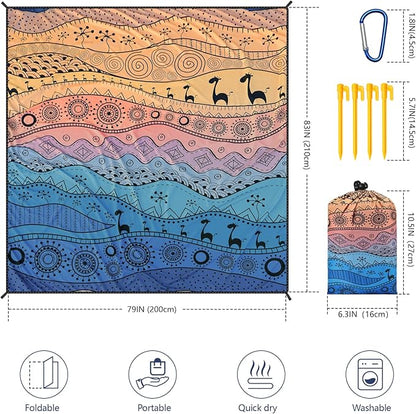 Beach Blanket Waterproof Sandproof Extra Large Beach Mat 79" X 83"/120"x108"for 1-8 Adults Quick Drying Durable Outdoor Picnic Mat for Beach Travel Camping Hiking