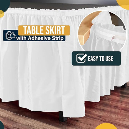 Exquisite Ruffle Table Skirt White 2 Pack 14 Ft Long Table Skirts for Rectangle Tables 6ft Plus or Round Tables Skirts with Adhesive Strip for Gender Reveal Decor & Happy Birthday Parties