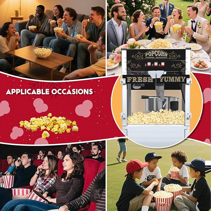 Commercial 20 Oz Popcorn Machine with Cart - 100 Cups, Stainless Steel Kettle, Warming Light - Portable Popper for Home Theater & Parties, Sleek Black