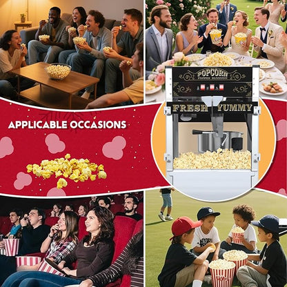Commercial 20 Oz Popcorn Machine with Cart - 100 Cups, Stainless Steel Kettle, Warming Light - Portable Popper for Home Theater & Parties, Sleek Black