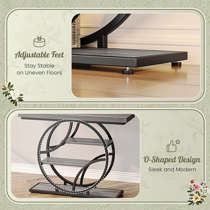 Huuger 41.3 Inch Entryway Table, Modern Console Sofa Table, Accent Table with Shelves, for Entry, Hallway, Entrance, Foyer, O-Shaped Metal Frame, Light Grey