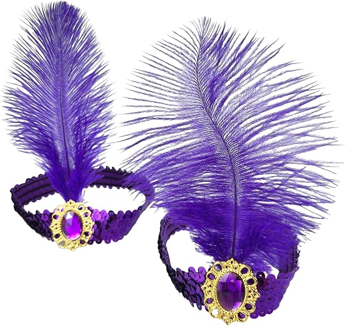 Feather Headpiece Sequins Headbands 1920s Flapper Showgirl Headpieces for Women Girls Carnival Party Accessories