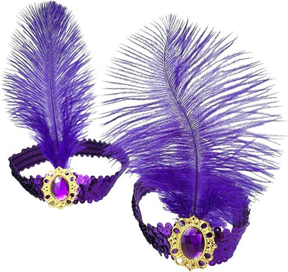 Feather Headpiece Sequins Headbands 1920s Flapper Showgirl Headpieces for Women Girls Carnival Party Accessories