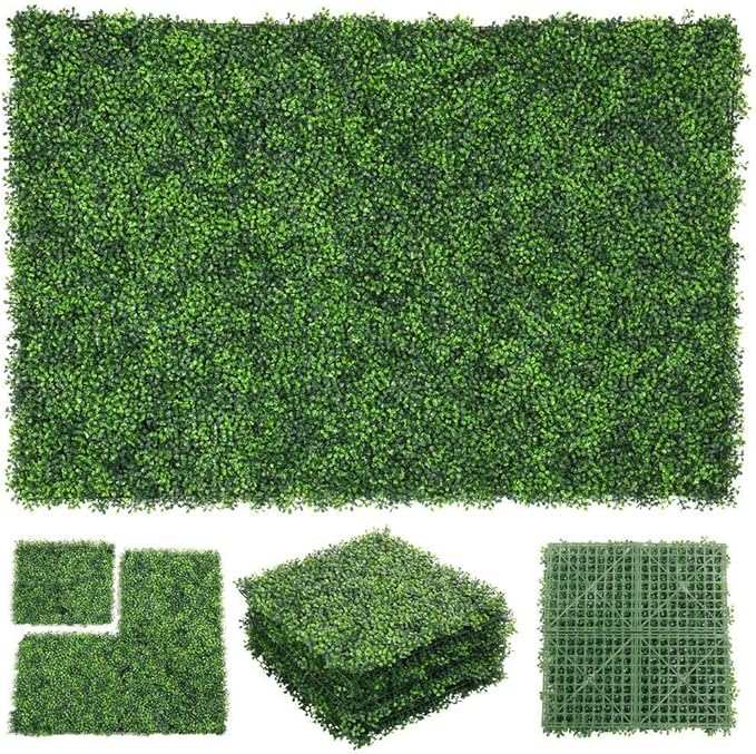 ZXMOTO 10" x 10" Artificial Boxwood Hedge Panels 24PCS Faux Greenery Wall Privacy Hedge Screen, Grass Wall Decoration Faux Greenery Wall Panel for Indoor Outdoor Garden Backyard Home Decor