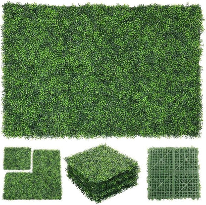 ZXMOTO 10" x 10" Artificial Boxwood Hedge Panels 24PCS Faux Greenery Wall Privacy Hedge Screen, Grass Wall Decoration Faux Greenery Wall Panel for Indoor Outdoor Garden Backyard Home Decor