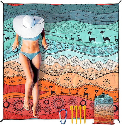 AISPARKY Beach Blanket Waterproof Sandproof, Oversized Large Beach Mat 79" X 83"/120"x108" for 1-8 Adults, Quick Drying&Compact&Lightweight, Picnic Mat Vacation Essentials for Beach Camping Travel