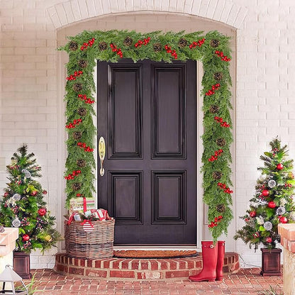 9.8FT Christmas Cedar Garland with 3 Pinecone Berry, Realistic Soft Faux Cedar Garlands,Thickness Pine Garland for Home Fireplace Mantle Table Stair Handrail, Indoor Outdoor Christmas Decorations