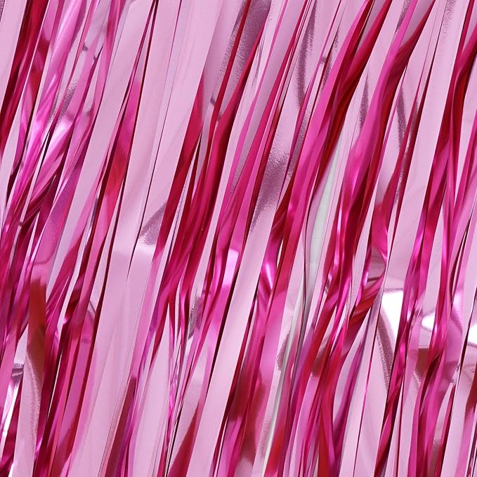 10 Pack Pink Fringe Backdrop, Pink Tinsel Backdrop Curtains, Party Decorations Supplies for Birthday, Holidays, Parties & More