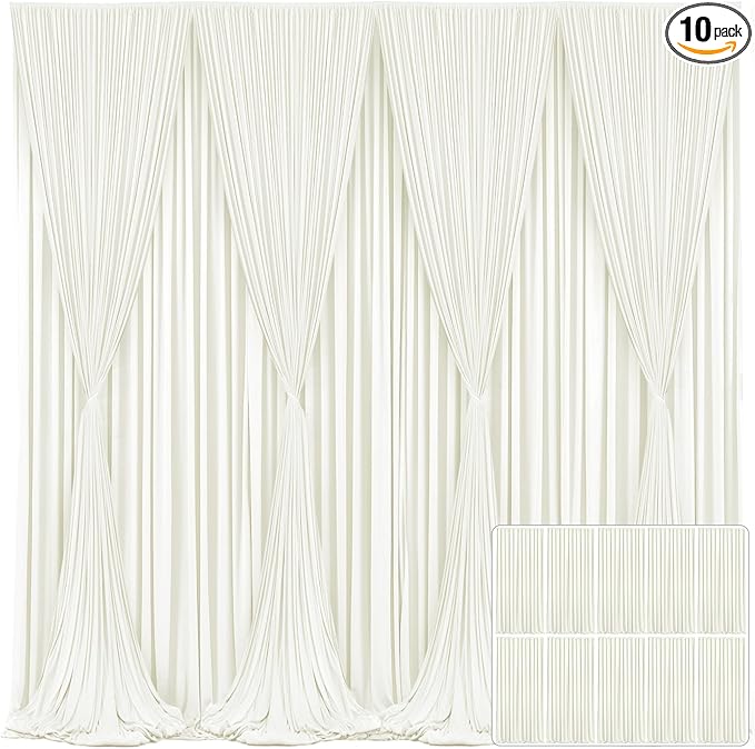 10 Panels Ivory Backdrop Curtain for Wedding Parties Wrinkle Free Ivory Photo Curtains Backdrop Drapes Fabric Decoration for Baby Shower Photography 5ft(W) x 10ft(H)"