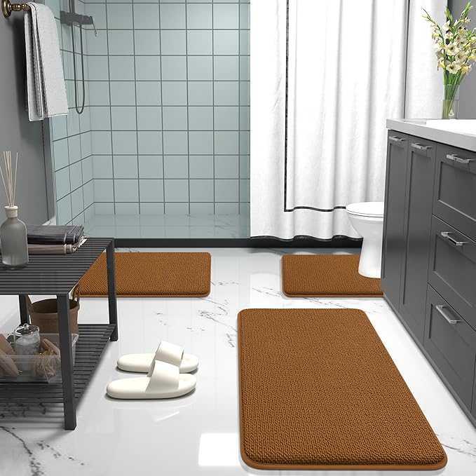 OLANLY Thick Memory Foam Bath Mat Rug 47x20, Extra Soft Absorbent Bathroom Rug, Quick Dry Bath Mats, Non-Slip, Machine Washable Carpet for Bathroom, Tub and Shower, Home Decor Accessories, Ochre