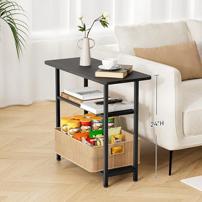 SLEEPING LAMB Side Table for Living Room, 3-Tier End Table for Small Space with Wide Storage Tabletop, Classic Black Narrow Nightstand for Bedroom, Sofa Couch