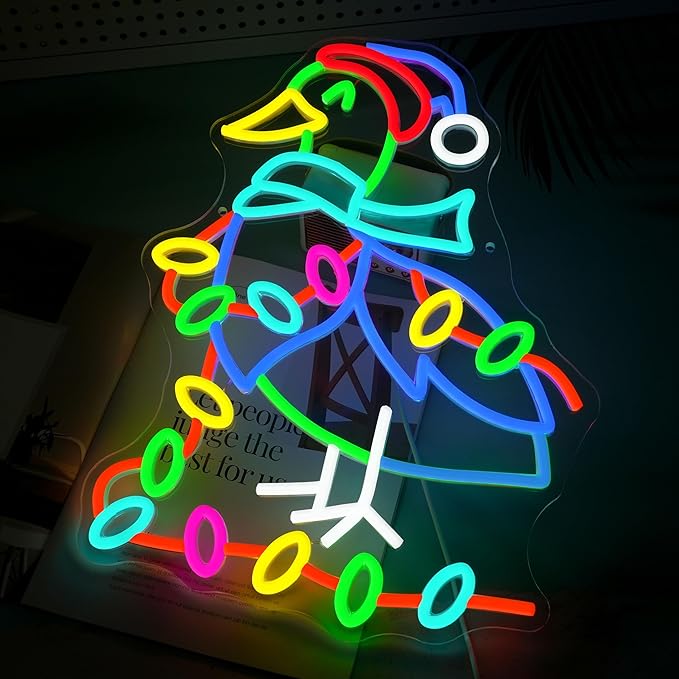 LISIGNVE Christmas Duck Neon Sign Dimmable USB Powered Funny Novelty Duck Wearing Santa Hat Led Neon Light for Christmas Holiday Home Coffee Bar Wall Decor (16.5 * 12.6 In)